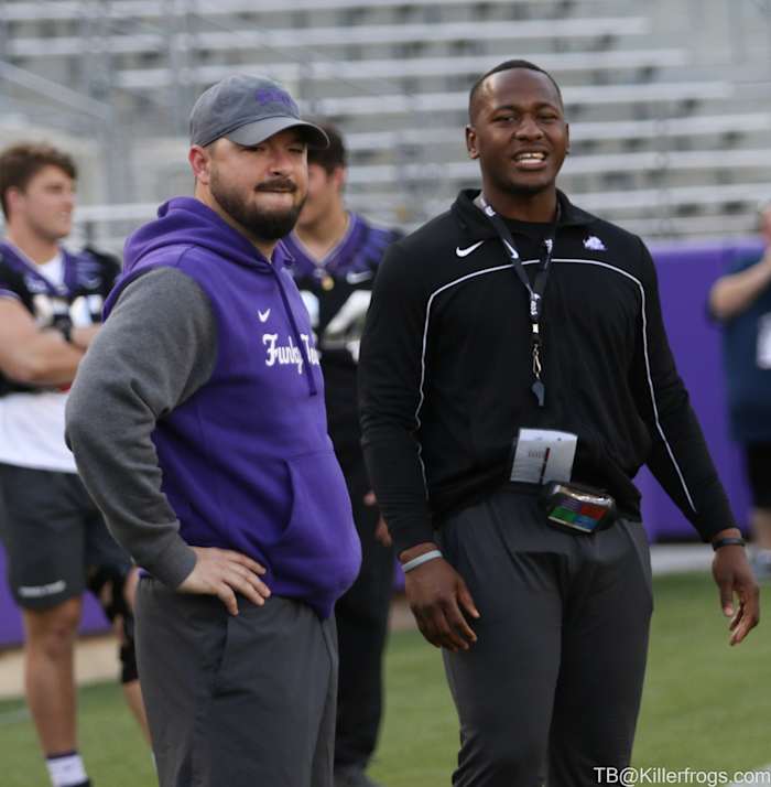 TCU Running Backs Coach, Anthony Jones, Jr at TCU Spring Football Game